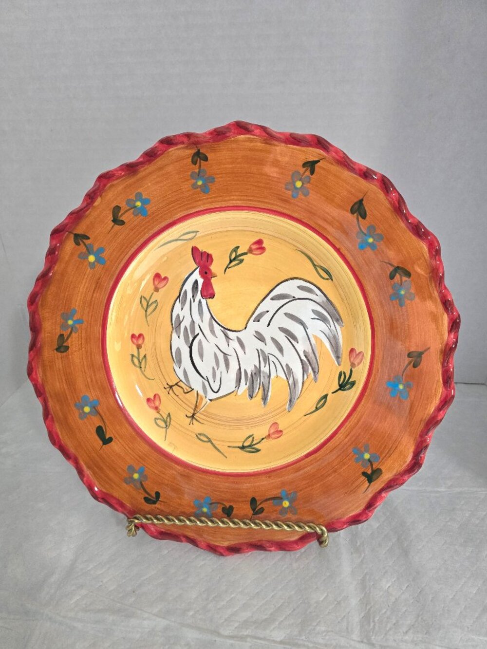 Vtg 2004 Young's Heartfelt Kitchen Creations Rooster Floral Plate  EUC 11 3/4"